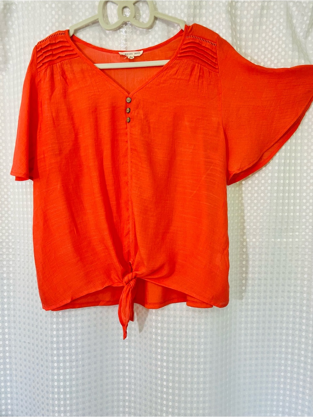 Button-Front Tie-Hem Women's Blouse in Bright Orange